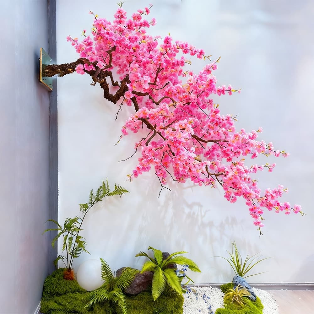Kit 5 a 10 Buquê De Flores De Cerejeira Artificial Flor De Pêssego Rosa Estilo Oriental Para Decoração de Interiore 65CM