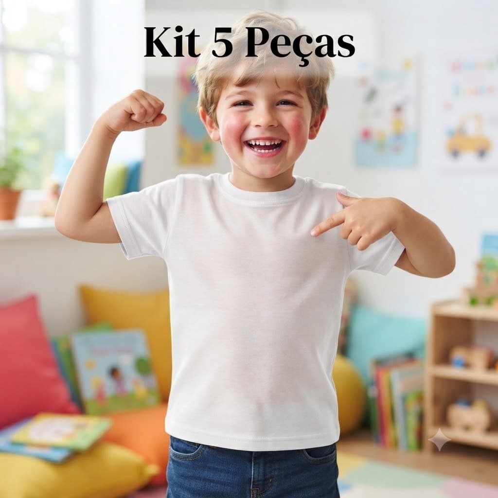 Kit 5 Camisetas Infantil Lisa Básica 100% Poliéster Para Sublimação Estampas Personalizadas Atacado
