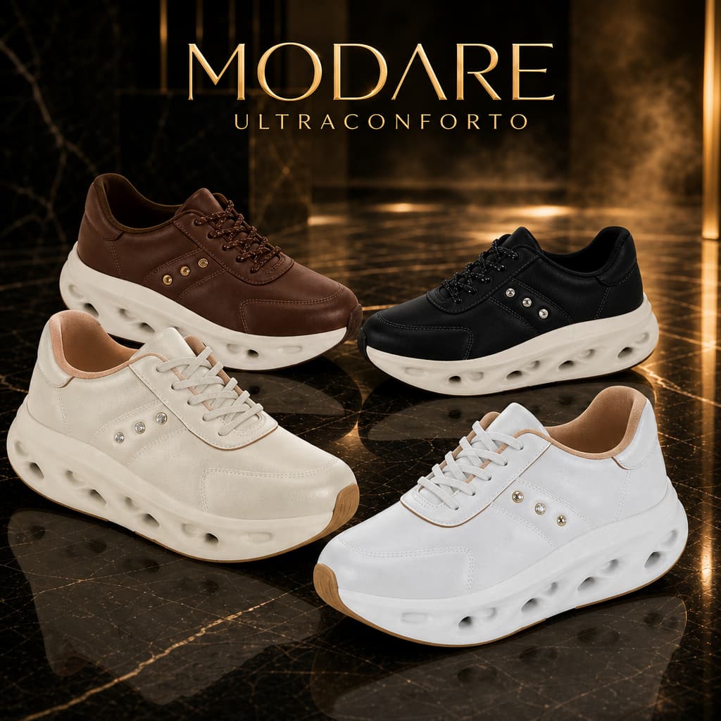 Tênis Feminino Ortopédico Modare Ultraconforto Plataforma Luxo Lançamento Moda Elegante Original