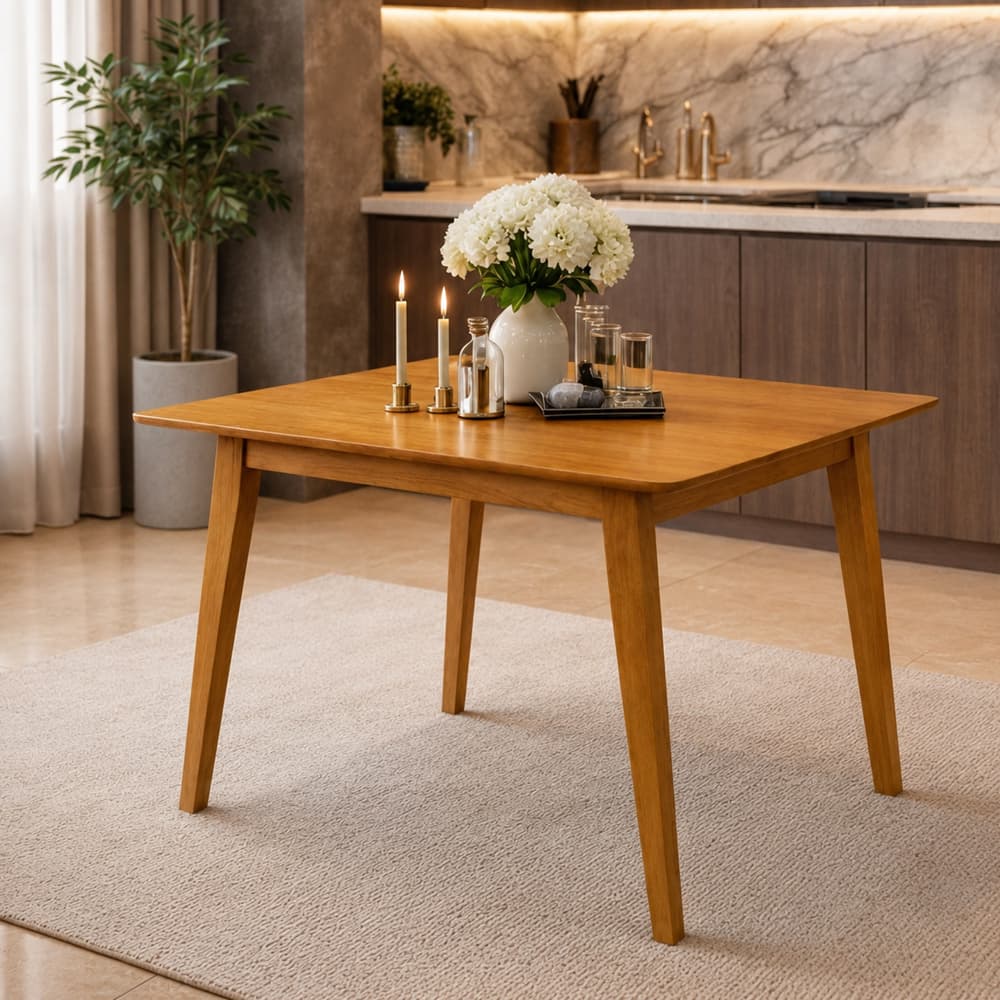 Mesa Jantar 90x90 Tampo MDF 15mm Pés Madeira Maciça 4 Lugares
