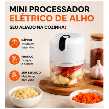 Mini Processador Triturador Sem Fio Elétrico 250ML De Alimentos Para Legumes Alho