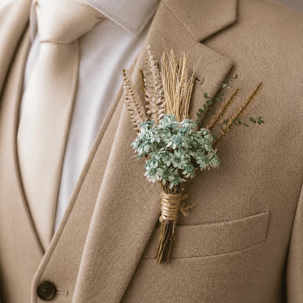 Kit Lapela e Mini Buquê Flores Desidratadas Casamento 4, 8 ou 12 Un Noivos Padrinhos Madrinhas Pais Pajens Decoração