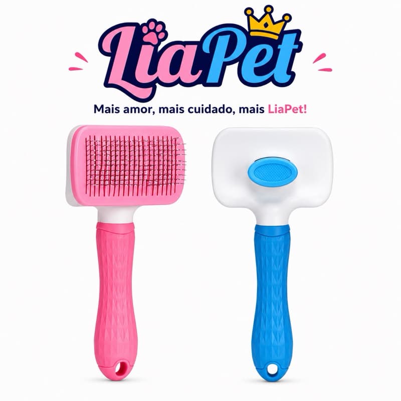 Rasqueadeira Click Auto Limpante para Cães e Gatos | Escova Removedora de Pelos com Botão de Limpeza