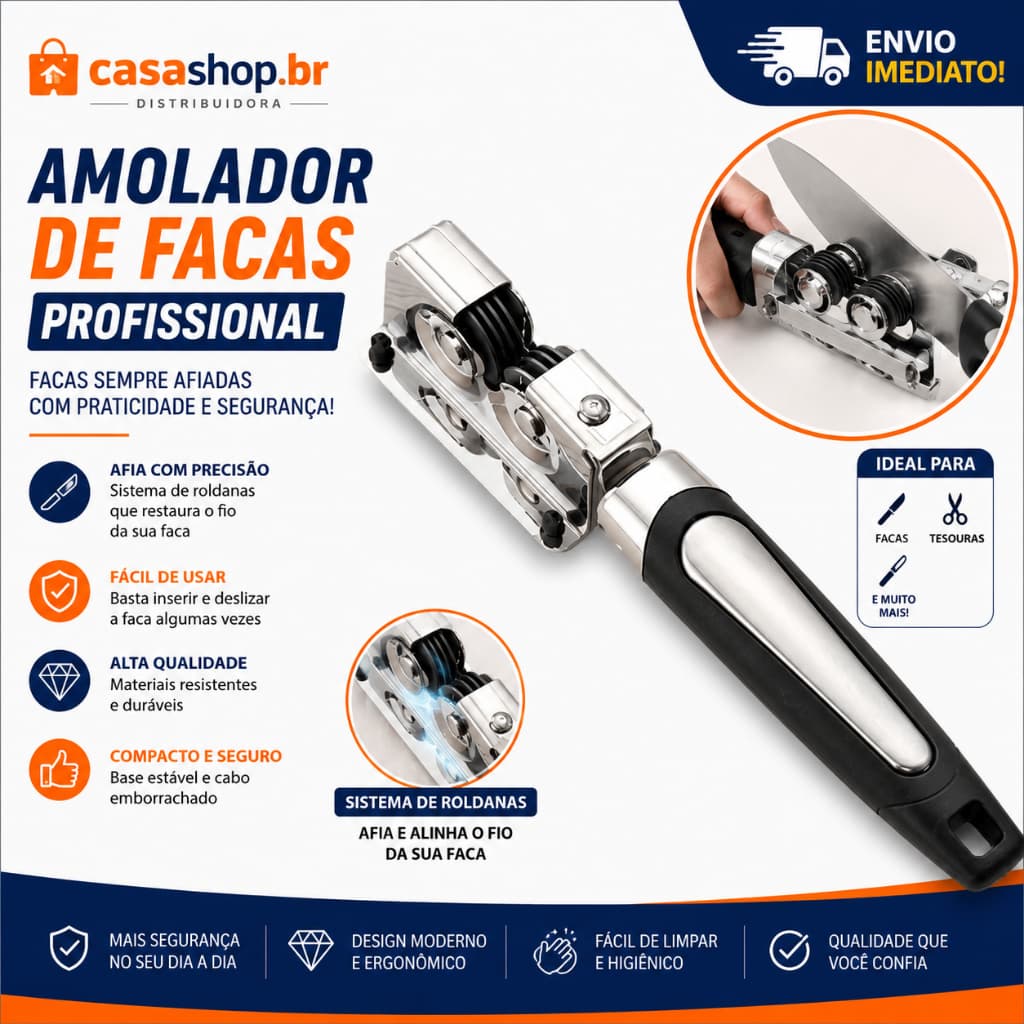 Amolador Afiador De Facas Tesouras Alicate Manual Aço Inox