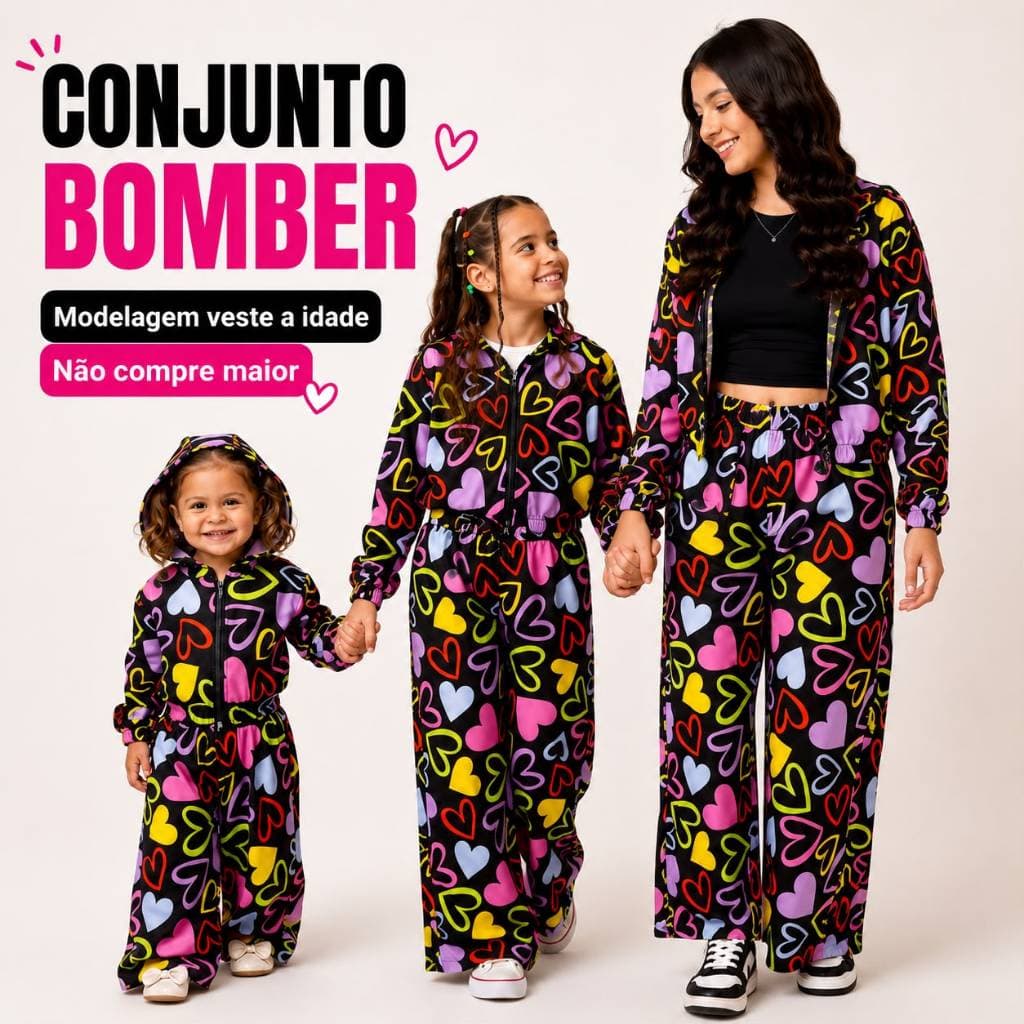Conjunto Infantil Feminino Jaqueta Bomber Calça Pantalona Menina Inverno 2 ao 14 anos