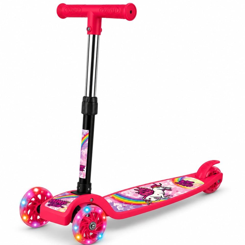 Patinete Infantil 3 Rodas e Luz LED - Unicórnio, Herói Capitão, Bomb-Heroi Ou Heroi Aranha