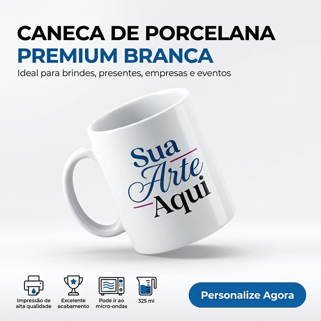 Caneca de Porcelana Com Sua Foto ou Arte Personalizada 325ML