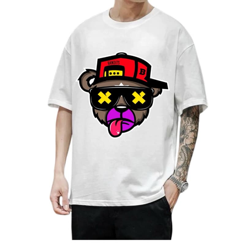 Camisa Masculina algodão Oversized roula masculina Estampa Urso Bandi Camisa masculina Streetwear Hip Hop Casual Premium