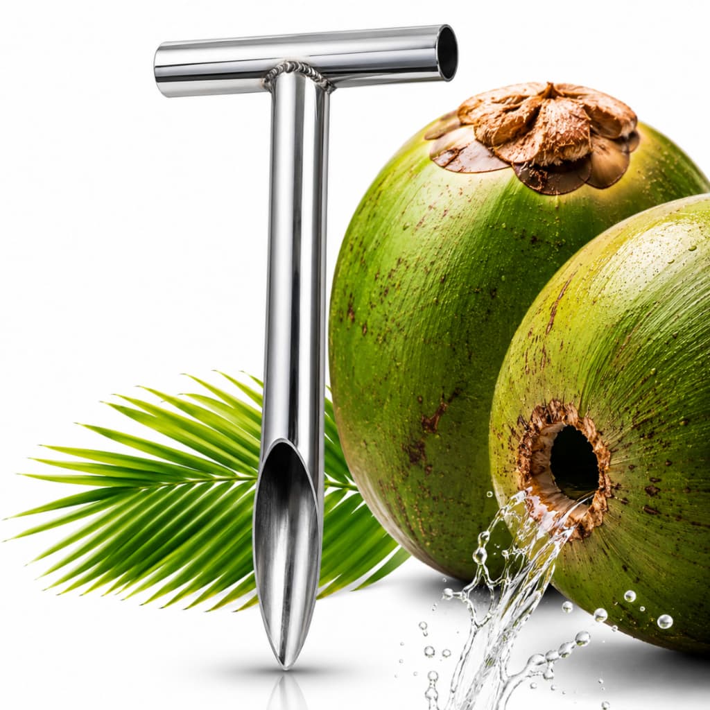 Abridor Furador De Coco Manual Aço Inox Polido Doméstico Barraca Praia Bar Restaurante Lanchonete Quiosques