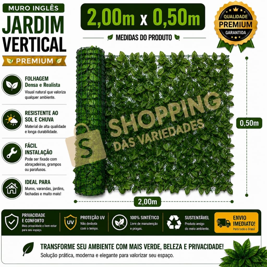 Muro Inglês Jardim Vertical Artificial 2x50cm Painel Decoração Artificial