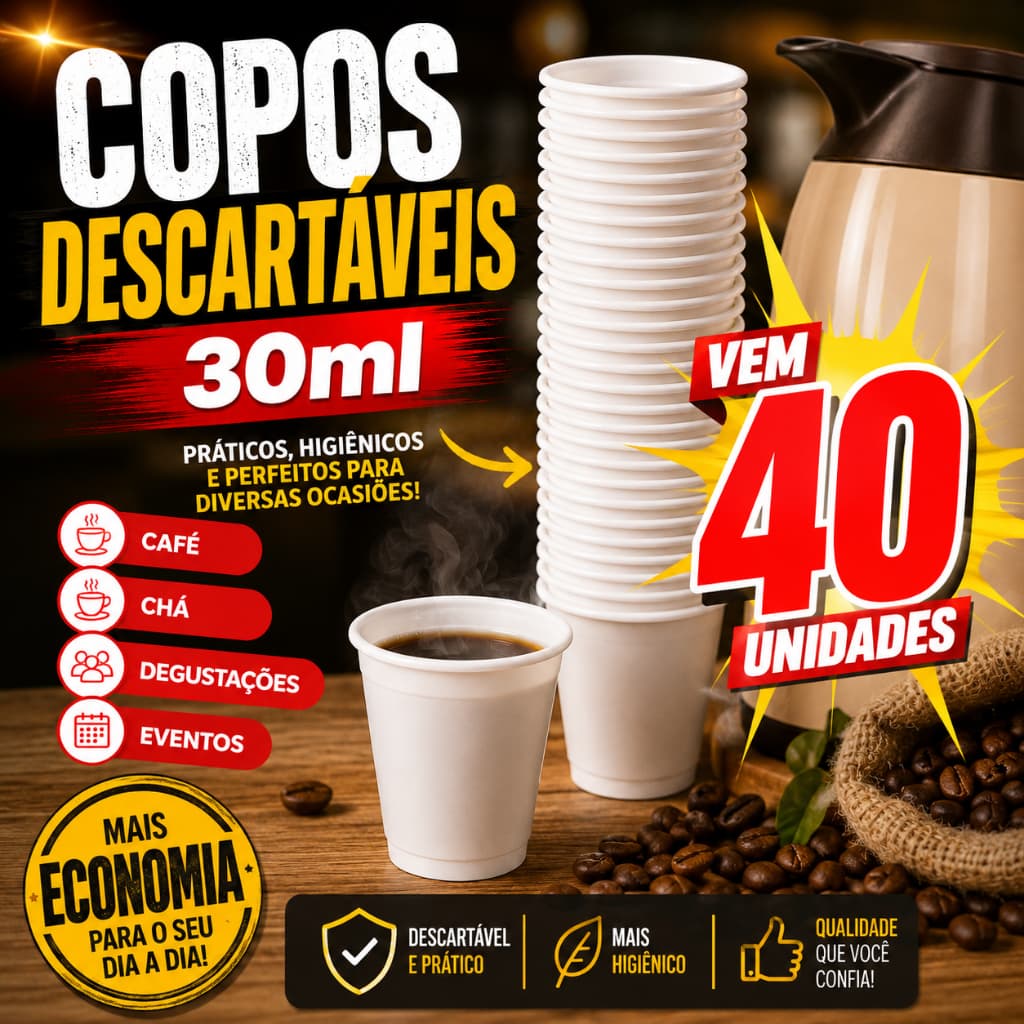 Copo de Papel 30ml Descartável Branco Com 40 Unidades Bebida Quente Resistente