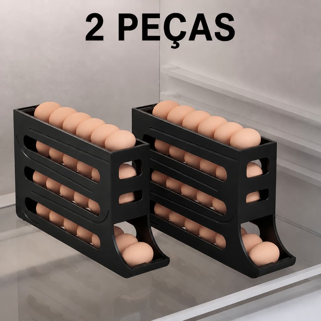 Kit 2 Porta Ovos 4 Andares Rolante Plástico Organizador de Geladeira Suporta 20~30 Ovos Cada Unidade