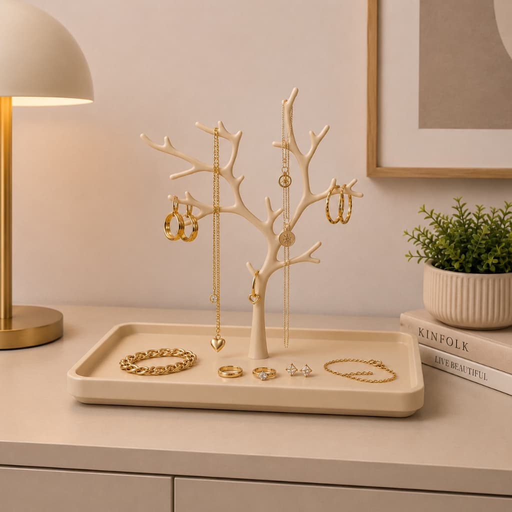Porta Joia Organizador com Bandeja Expositor para Colares Anéis Brincos Pulseiras Decoração Premium