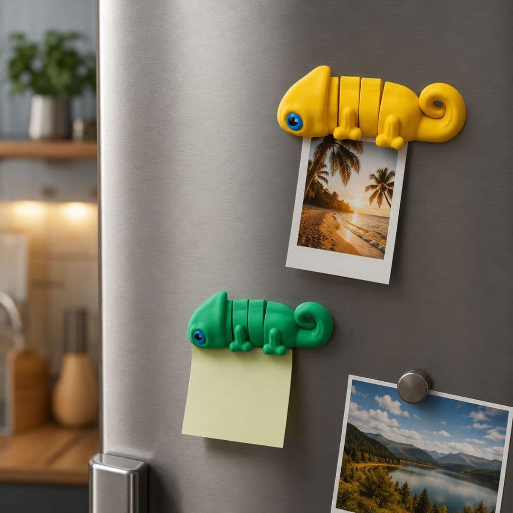 Imã de Geladeira Camaleão Articulado 3D Decorativo Flexível Porta Recados Presente Criativo