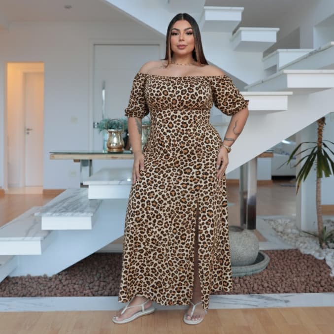 Kit 2 Vestidos Feminino Longo Cigana Ombro a Ombro Fluity Plus Size