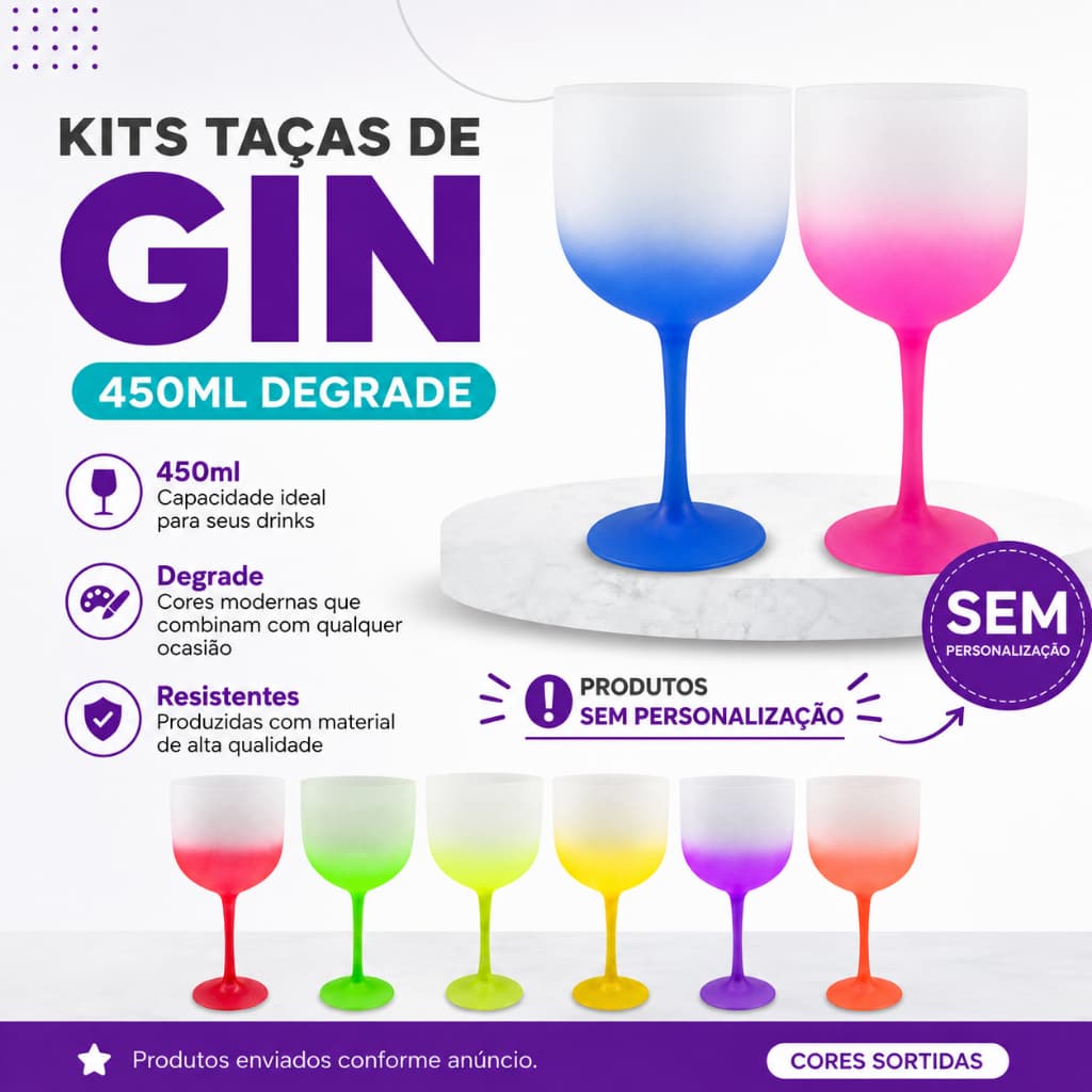 Kit 20 taças de Gin 450ml degrade - SEM PERSONALIZAÇÃO