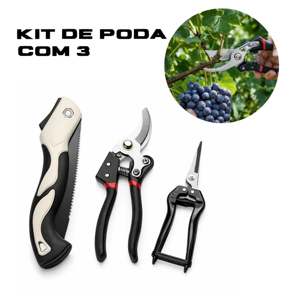 Kit Para Jardinagem Aço Com 3 Serrote Dobrável Tesoura Tesoura De Poda