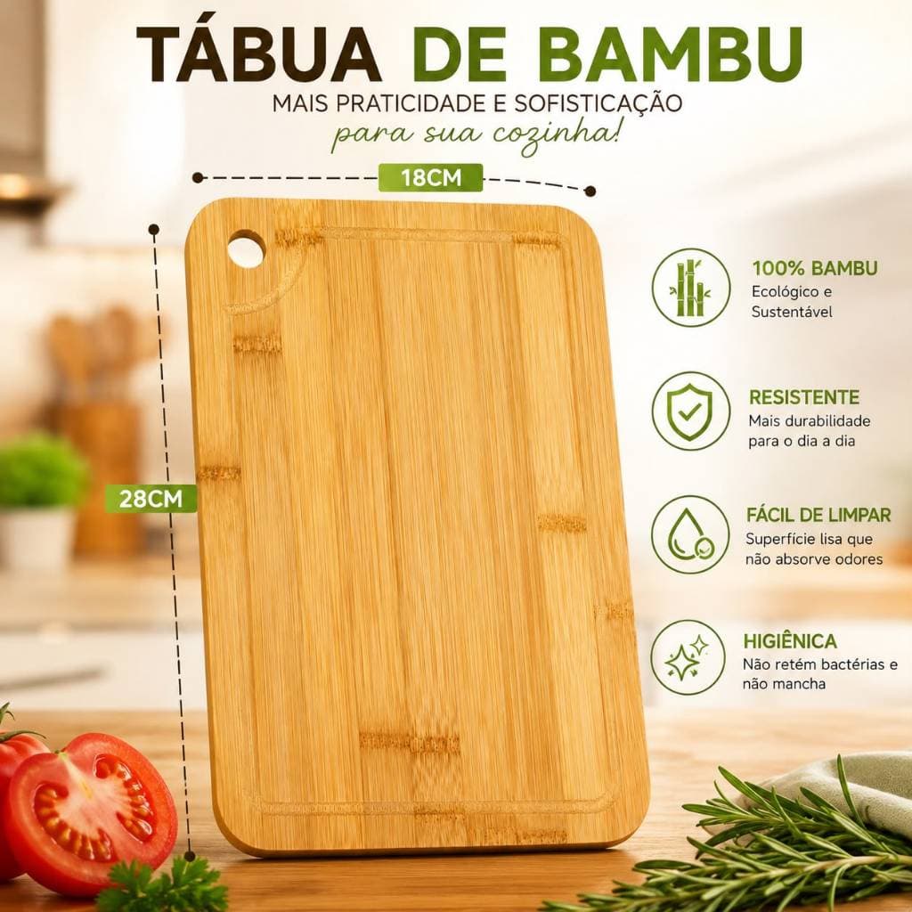 Tábua de Bambu Natural Resistente ideal para Cortar Servir Compacta facil limpar Dia a Dia