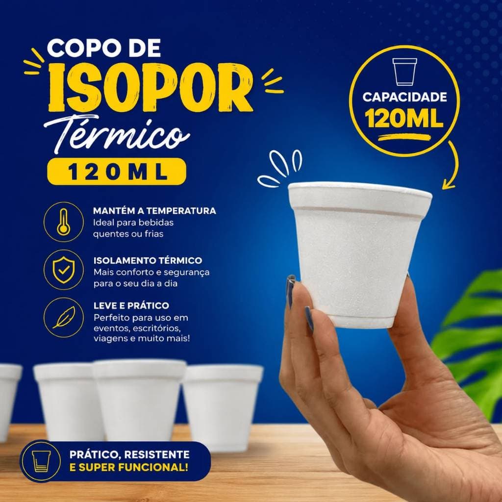 Kit 200 Copos Isopor Térmico 120ml Descartável Para Café Chá Água Bebidas Quentes e Geladas Uso Geral