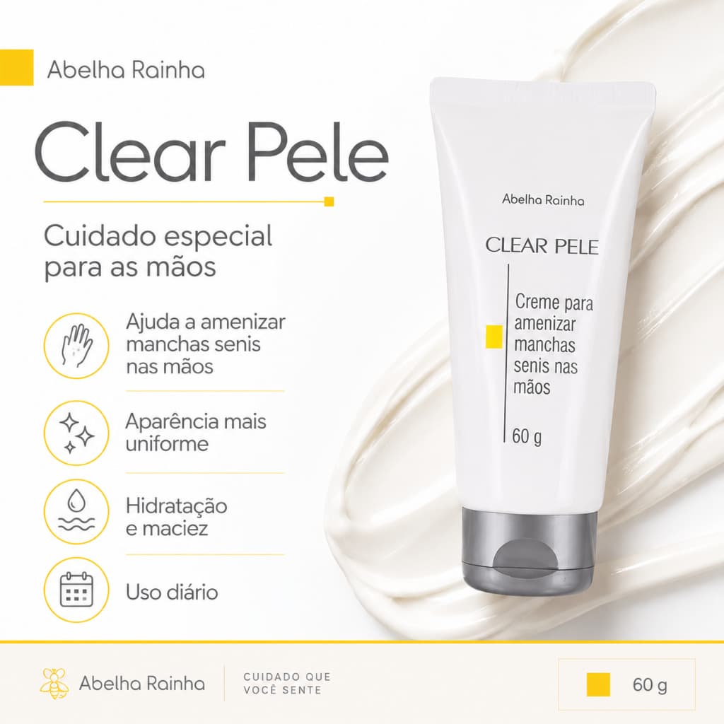Creme Clareador de Marcas E Manchas Nas Mãos Clear Pele 60g Abelha Rainha