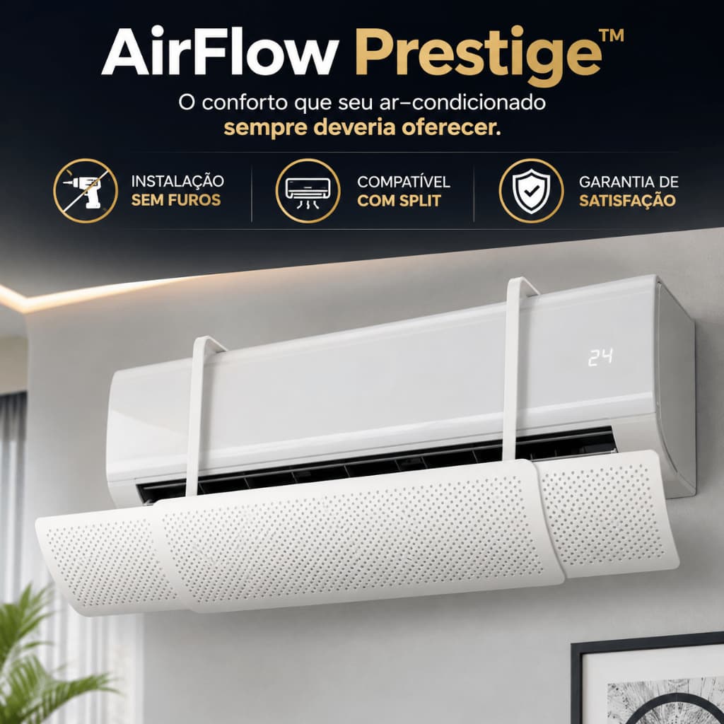 Defletor de Ar Condicionado Split Universal AirFlow Prestige Branco Direcionador de Vento Ajustável Sem Furos