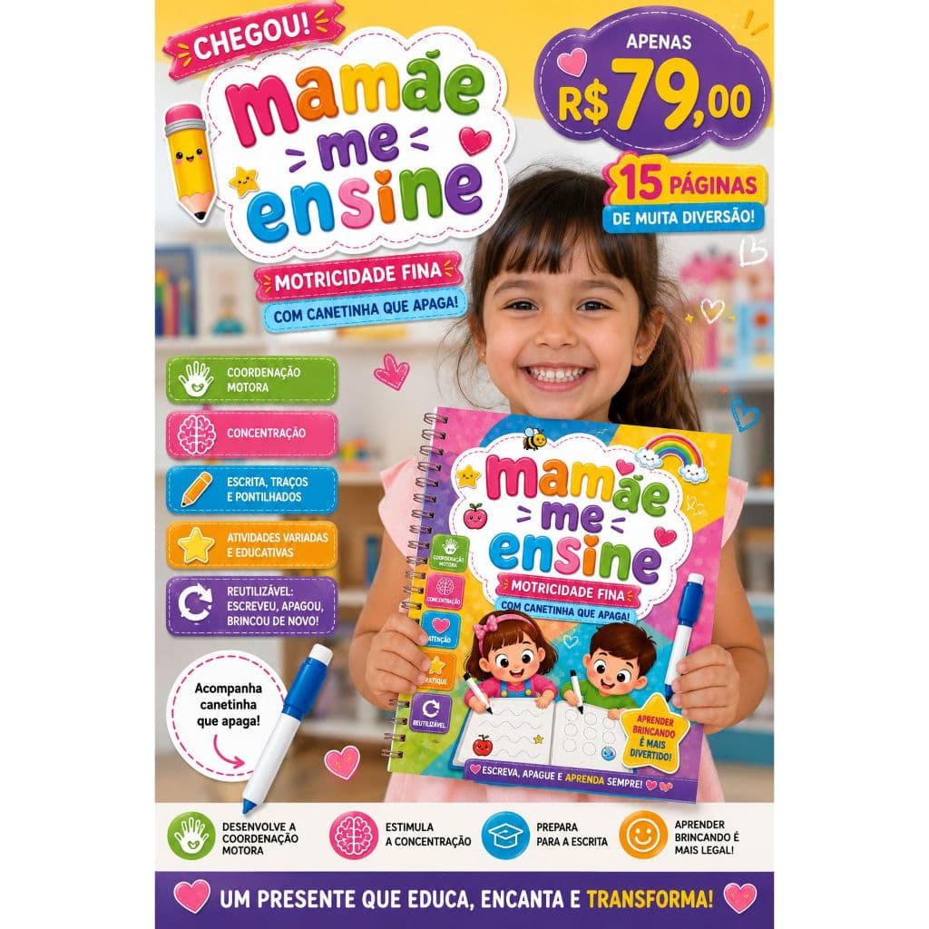 caderno artesanal  interativo livro motricidade fina desenhos com canetinha que apaga aprender e se divertir