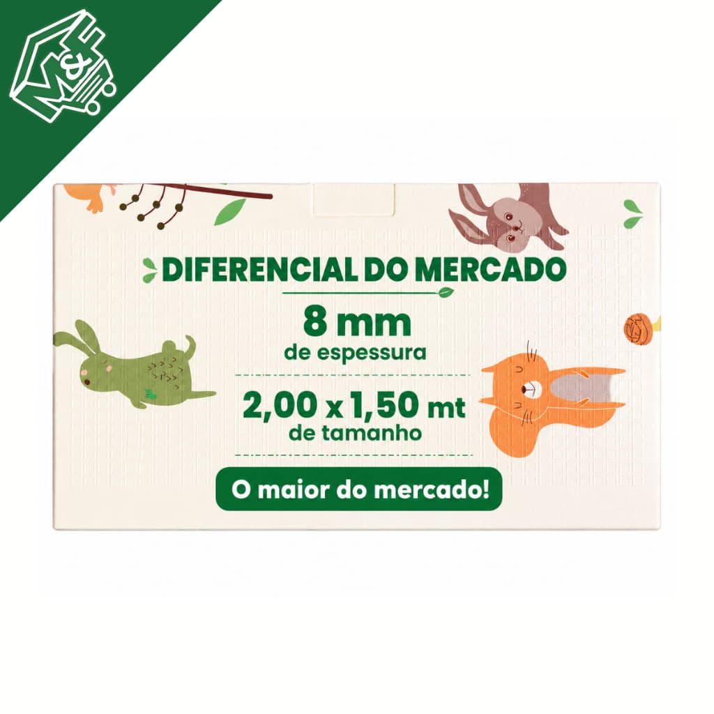 TAPETE TATAME INFANTÍL 200cmx150cm x 8mm Bebê Dupla Face Emborrachado
