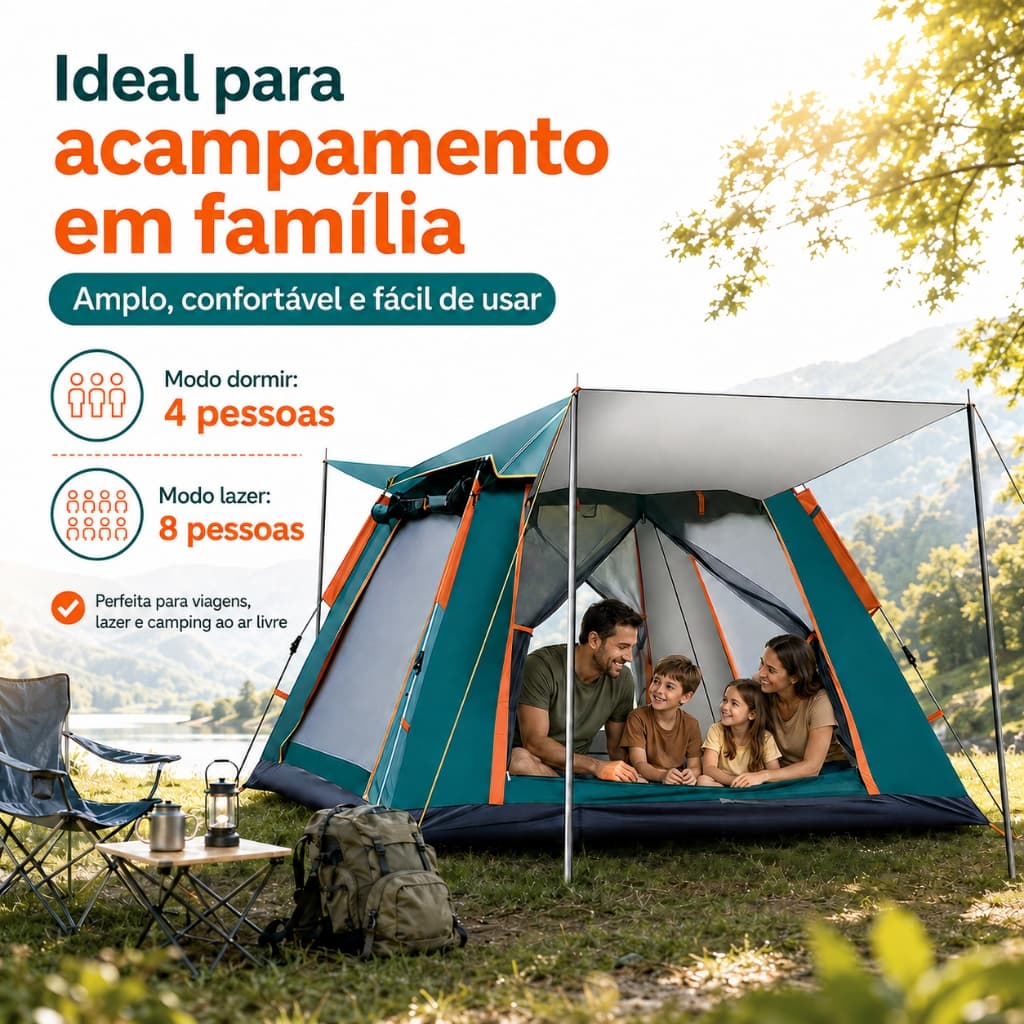 Barraca Camping Automática Autom para Acampamento 4 Pessoas Grande Varanda Impermeável Rápida