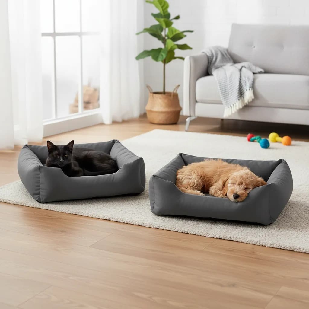 Cama Pet Quadrada Dupla Face Suede Com Refil Para Cachorro E Gato Macia Lavável Confortável Luxo