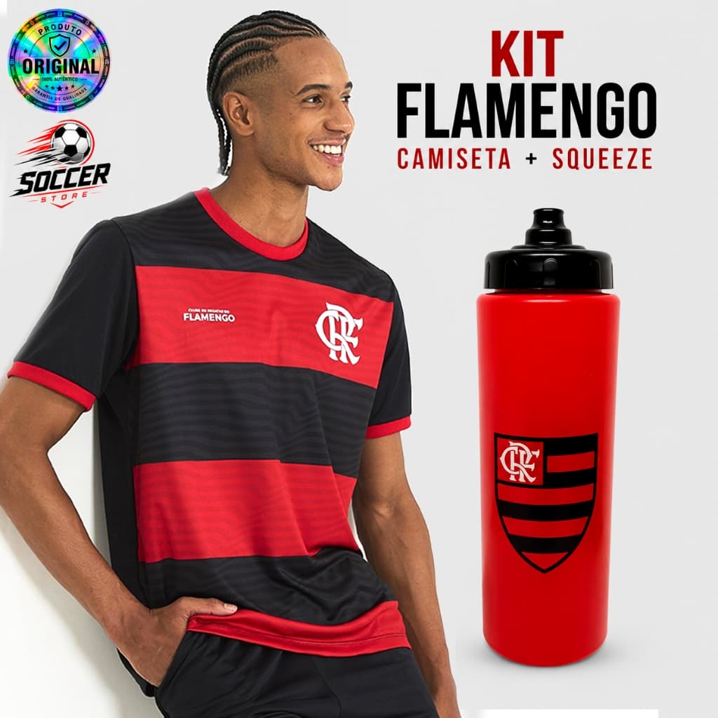 Kit Flamengo Camisa Camiseta Original + Squeeze Garrafa 800ml Oficial Presente Torcedor Futebol Time