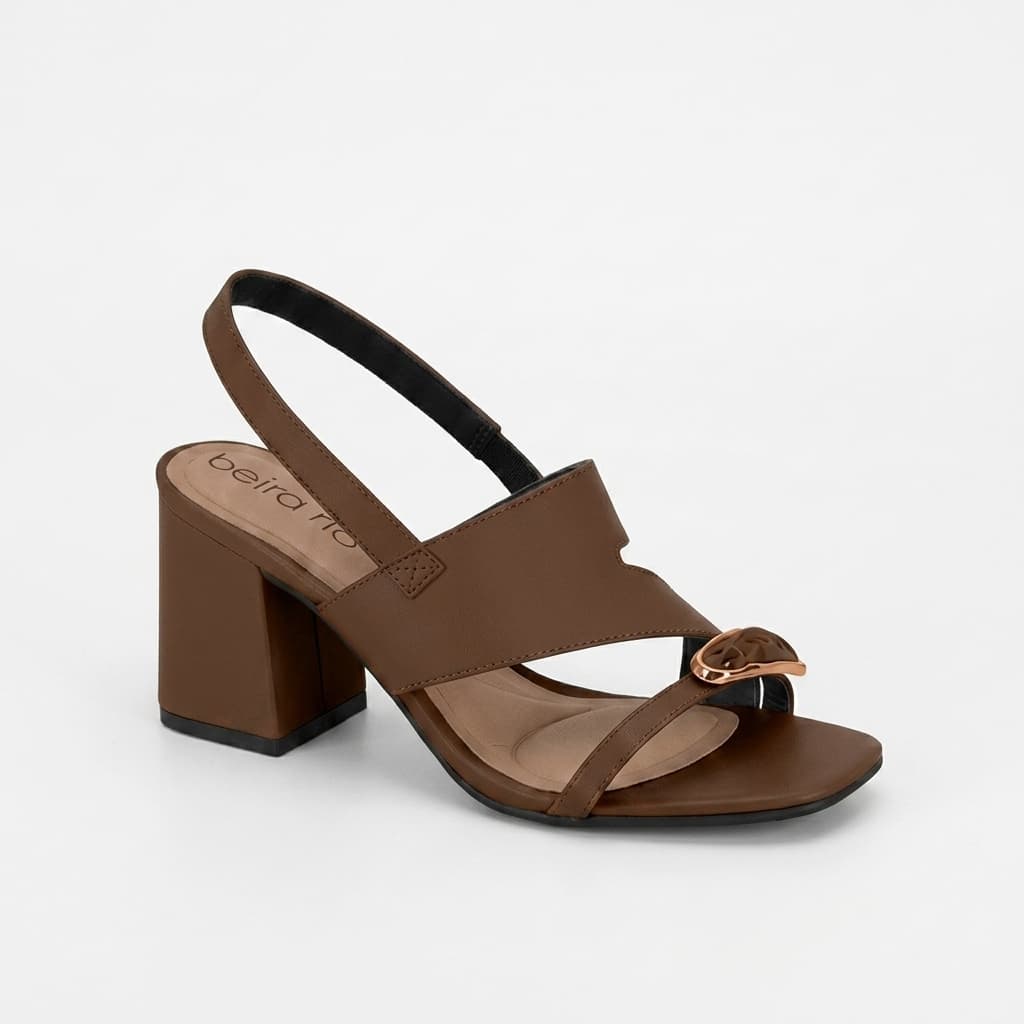 Sandália Feminina Beira Rio Casual Salto Grosso Tira Larga Confortável Elegante Elástico Detalhe Pedra Original