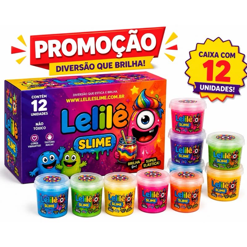 Kit Slime LELILÊ 12 Unidades 185g Original Colorido Brinquedo Sensorial Lembrancinha Festa Infantil