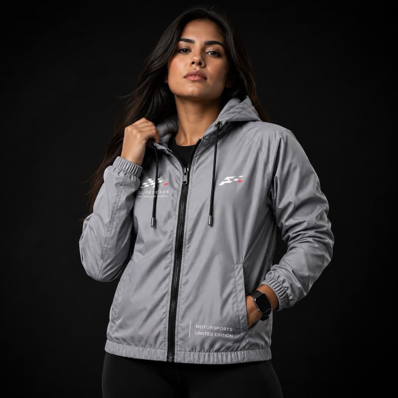 Jaqueta Corta Vento Feminina Impermeável com Capuz Premium Motorsports