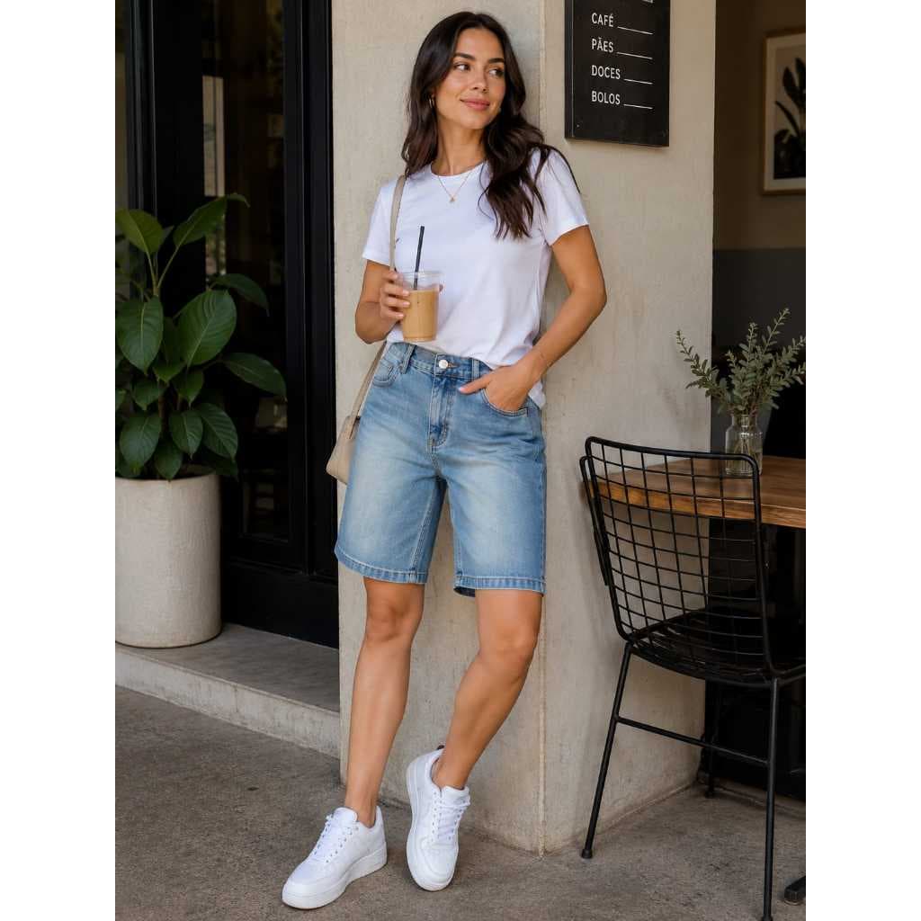 Bermuda Jeans Feminina cintura alta do 36 ao 46 + Bermuda Jeans + Bermuda Feminina + Casual + Confortável