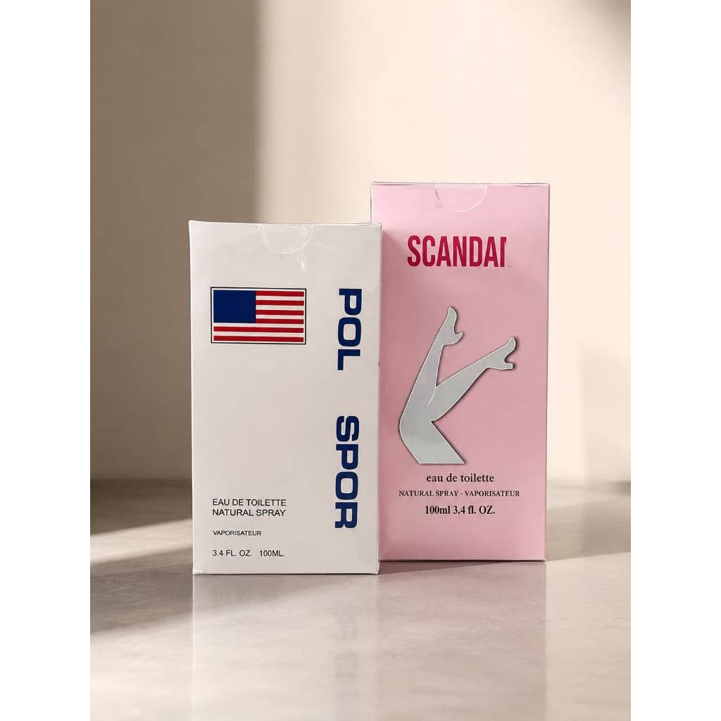 kit com dois perfumes feminino e masculinos; scandalus e blue sport 100ml