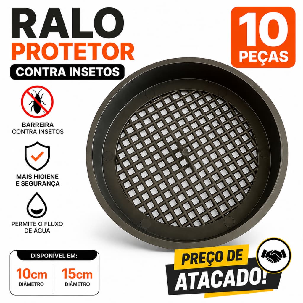 Kit 10 Telas de Ralo Protetor Contra Escorpião Barata Insetos em Geral de 10cm ou 15cm Preto Atacado
