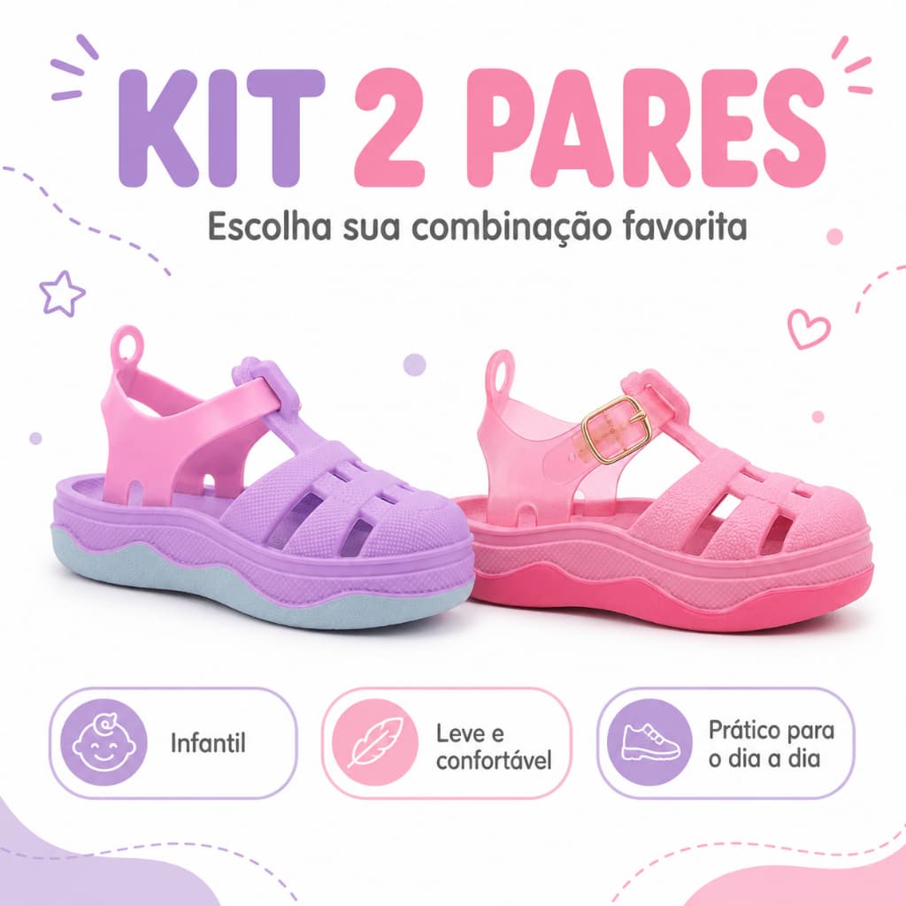 Kit 2 Pares Sandália Infantil Menina Plataforma Antiderrapante Macia