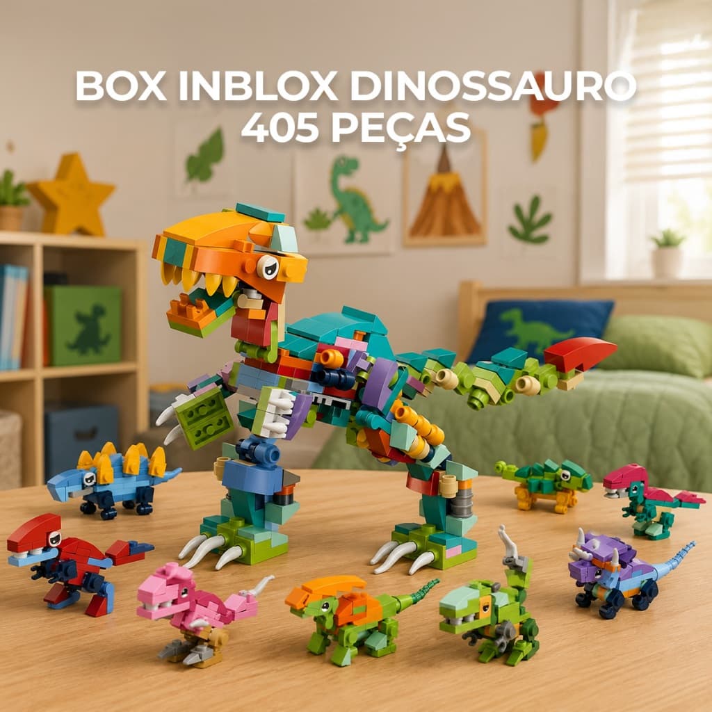 Kit Blocos De Montar Inblox 405 Peças 12 Em 1 Dinossauros Infantil