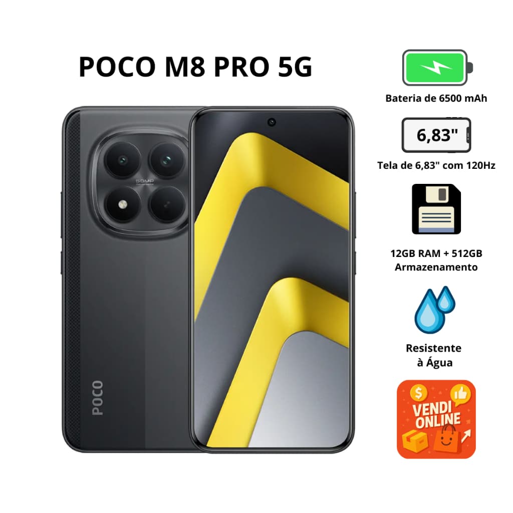 Smartphone Xiaomi POCO M8 Pro 5G 512GB 12GB RAM AMOLED 120Hz Bateria 6500mAh