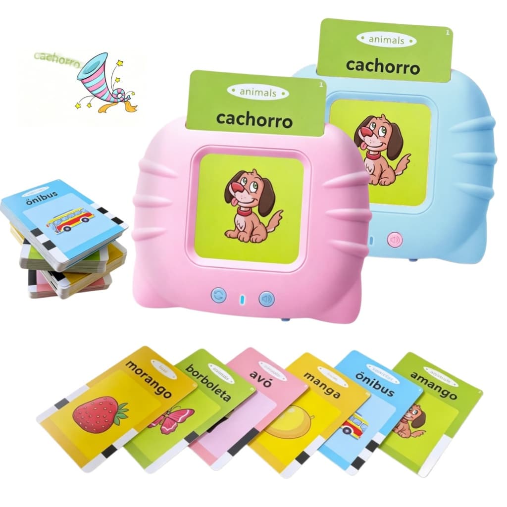 Kit 2 Brinquedo Educativo 224 Cartões Sonoros Bilíngue Português Inglês Infantil Presente de  Crianças