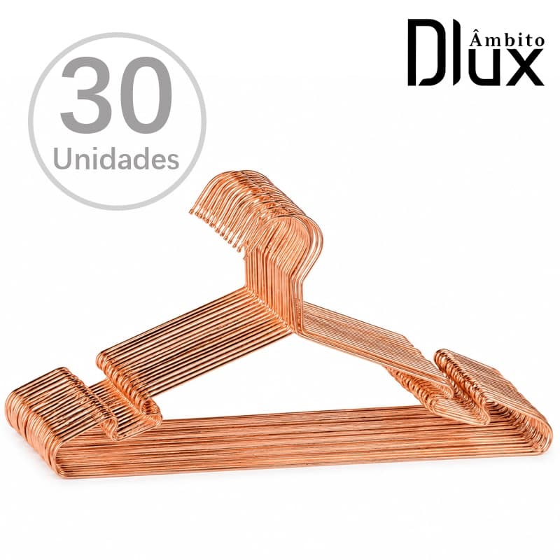 Ambito Dlux Kit 30 Cabides Rose Gold 41cm Aço Carbono Resistente Para Closet Guarda-Roupa Adulto