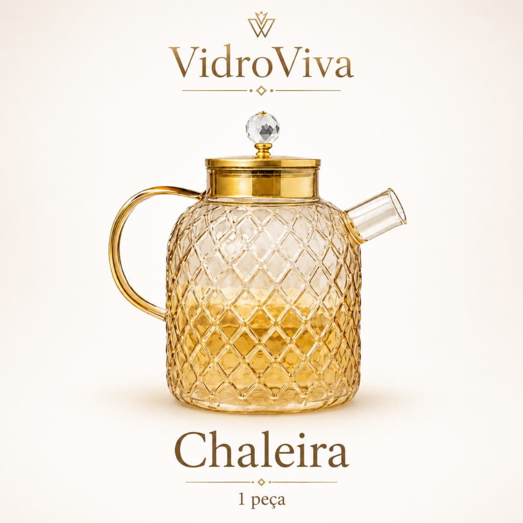 VidroViva Chaleira de Vidro Âmbar 1,8L Borossilicato com Tampa de Bambu e Filtro Inox Vai ao Fogo