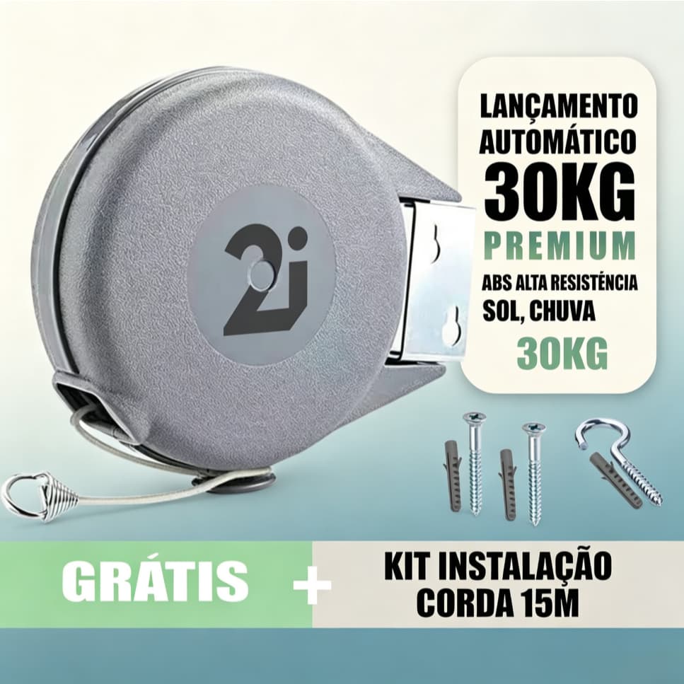 Varal Retrátil de Parede 15 Metros Recolhível Automático Extensível para Área Interna e Externa