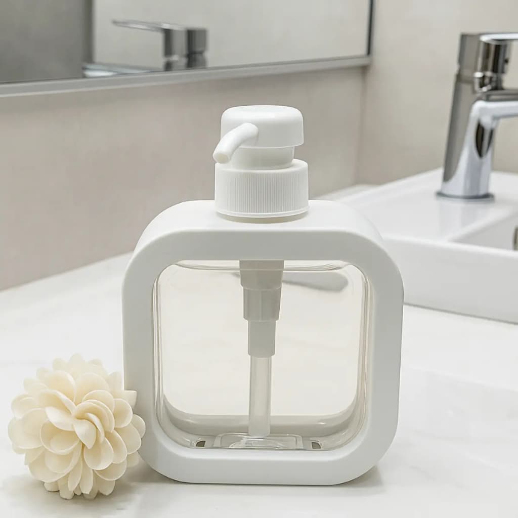 Porta Sabonete Líquido Branco Minimalista 300ml Álcool Em Gel Detergente Ideal Banheiro Lavabo Pia