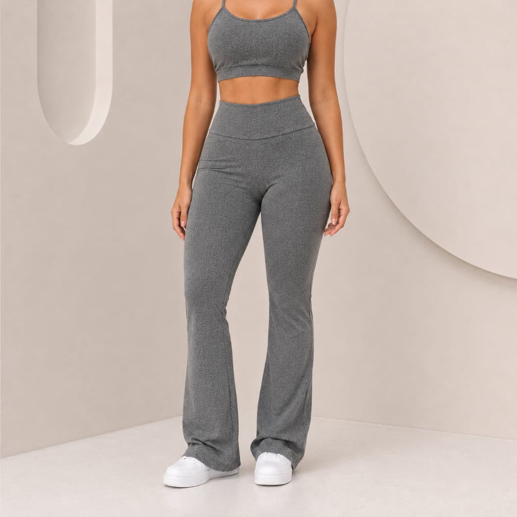 Conjunto Academia Fitness Feminina Legging Flare Bailarina e Top Suplex Para Yoga e Pilates