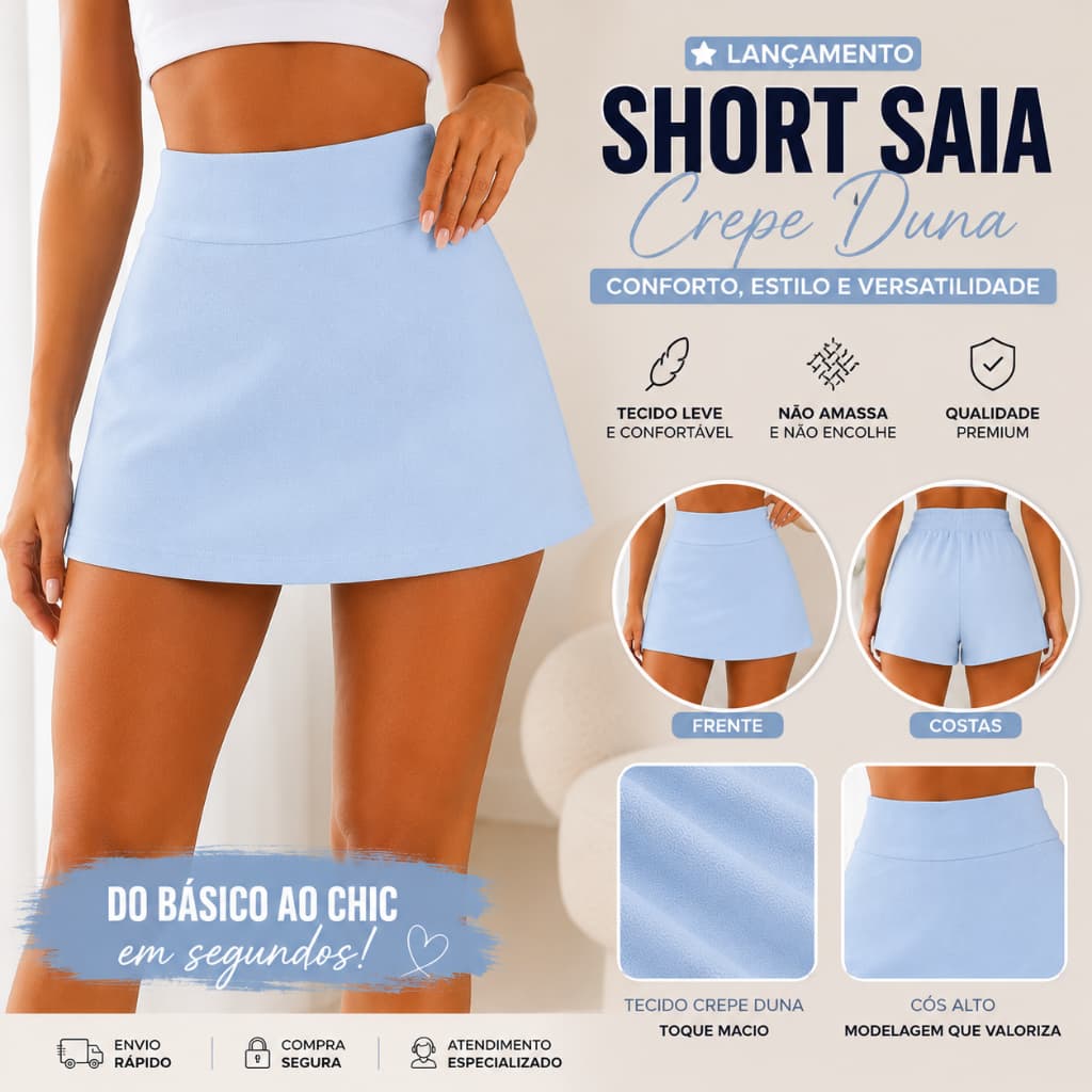 Short Saia Cintura Alta  Premium Short Feminino Elegante, Roupa Feminina.
