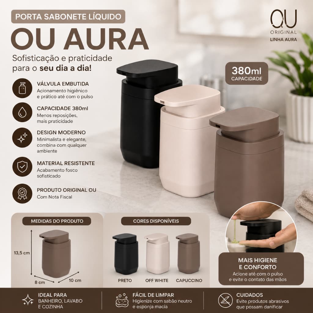 Porta Sabonete Líquido OU Linha Aura – Design Moderno para Banheiro e Lavabo