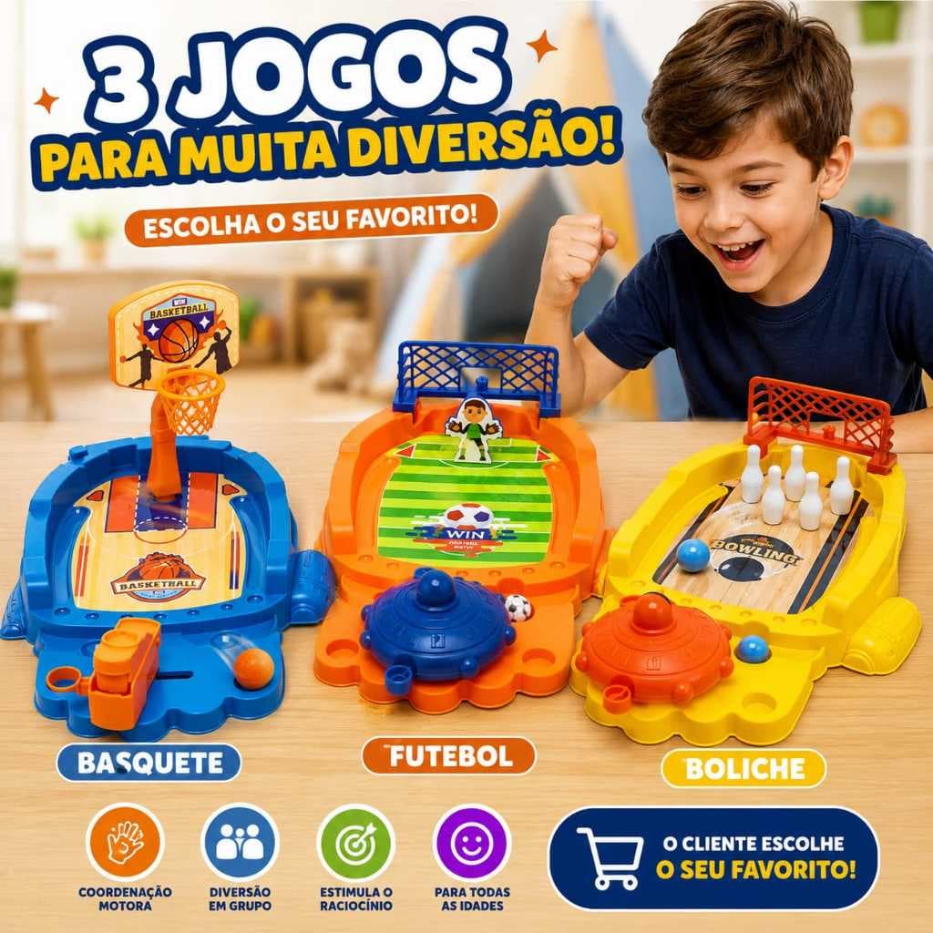 Jogos Futebol, Boliche ou Basquete Mini Brinquedo Infantil Portátil Interativo