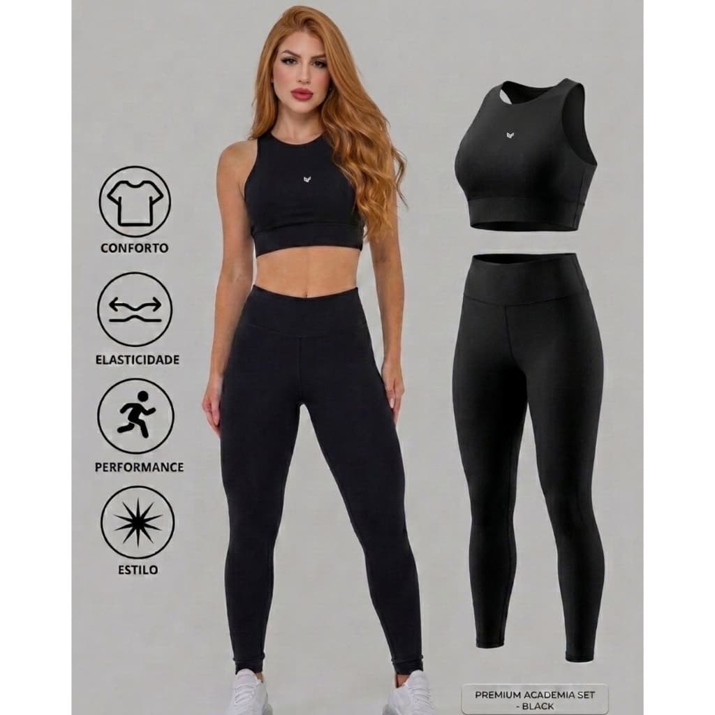 Conjunto Blackout Academia Feminina Fitness Zero Transparência – Cropped Suplex Premium + Calça Legging