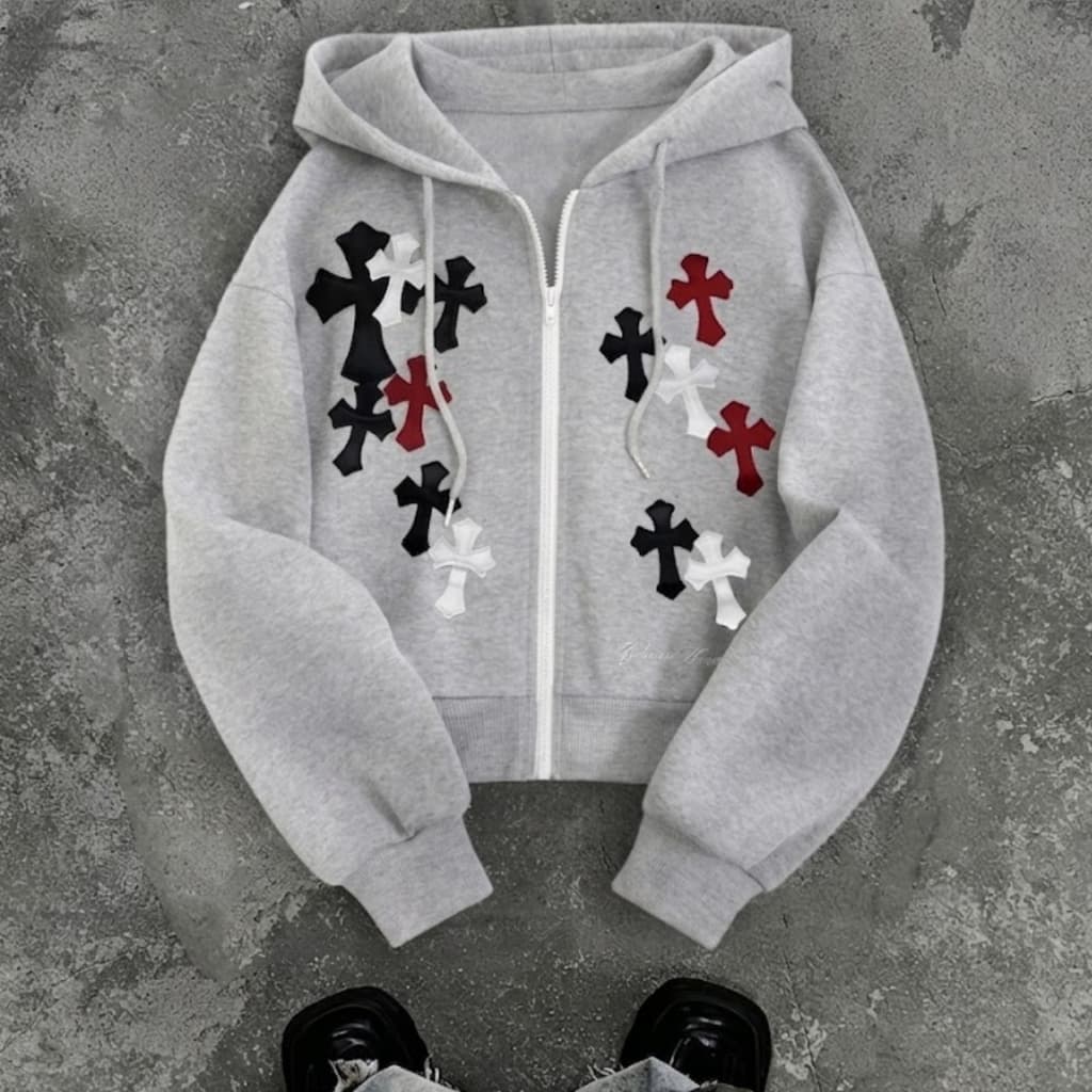Casaco Zip Ziper Streetwear Cruz Cores Y2k Aesthetic Moda Inverno Flanelada Unissex